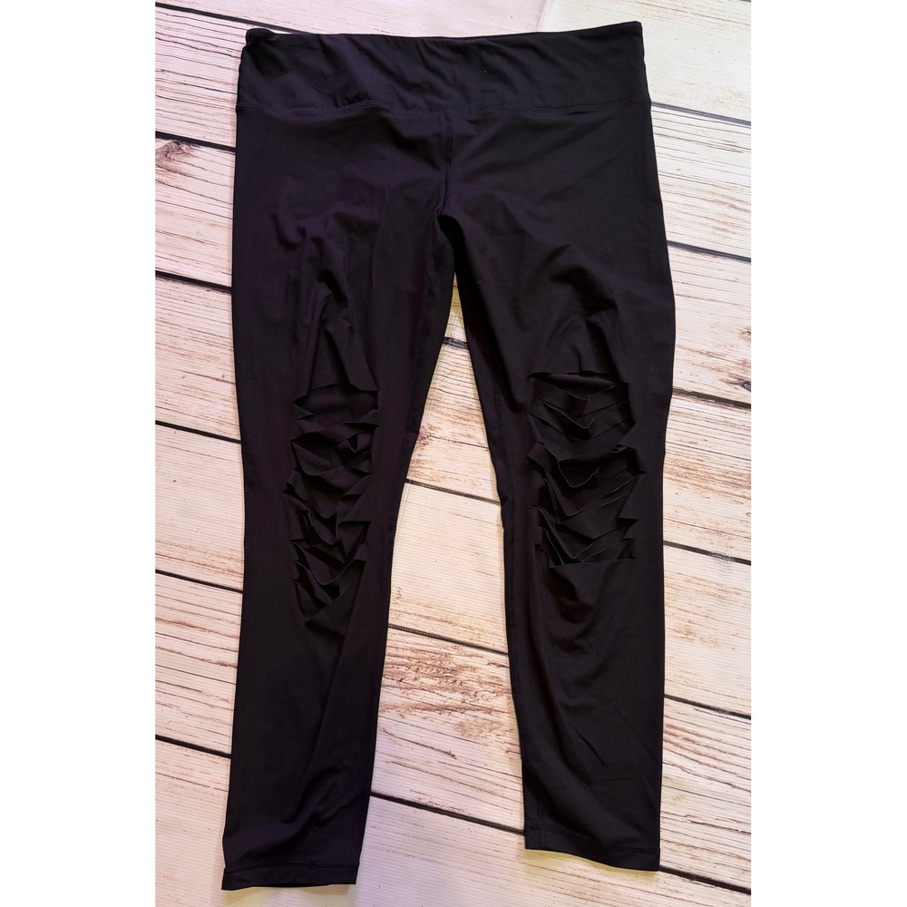 Bae Mode Black Laser Cut Shredded Leggings 3XL Distressed Performance Tights